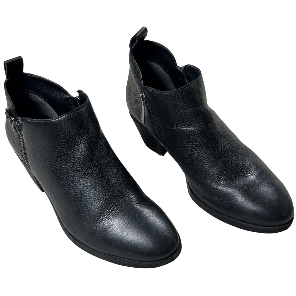 Vionic Cecily Boots Women 8 Black Waterproof Leather Ankle Booties Block Heel